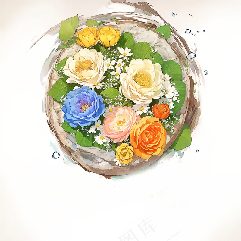 黄色 绿色 手绘 花丛 免抠 素材 3