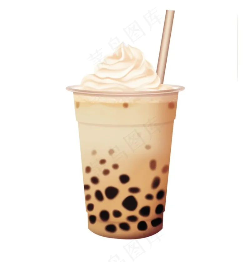 珍珠奶茶奶油焦糖饮料卡通插画免抠(1024x1072)