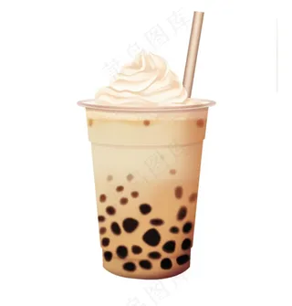 珍珠奶茶奶油焦糖饮料卡通插画免抠