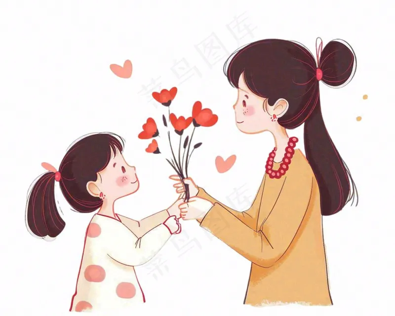 母亲节送花母女妈妈亲情人物卡通插画免抠(1200x960)