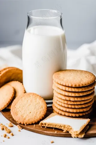 营养早餐饼干牛奶摄影图