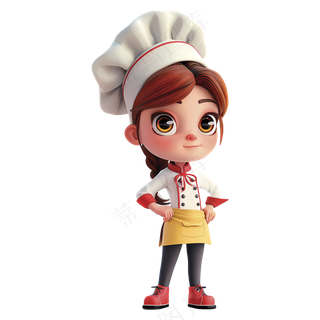 免抠戴着厨师帽的小女孩