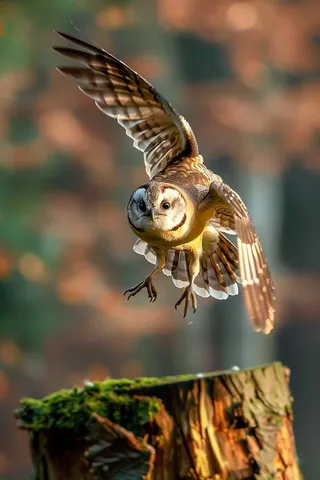 猫头鹰飞驰而过国家保护动物摄影图