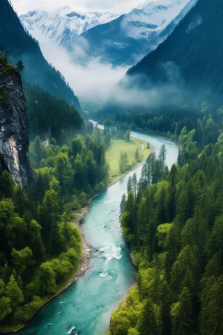 夏天新疆高山高原的美景河流摄影图