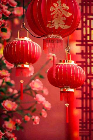 新年新春烟花灯笼喜庆红色背景