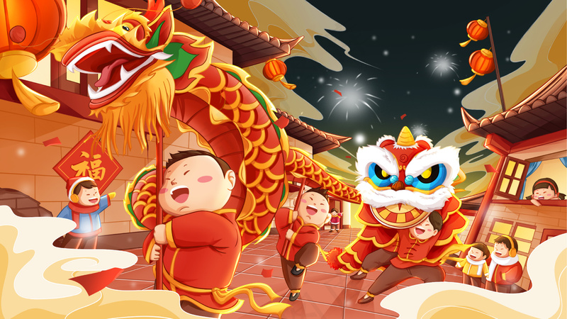 新年舞龙儿童画图片素材 (79)