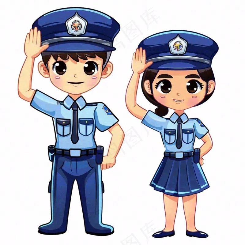 警察敬礼公职人员卡通人物插画免抠(1024x1024)