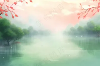 江南水乡雨水春天水墨画插画背景