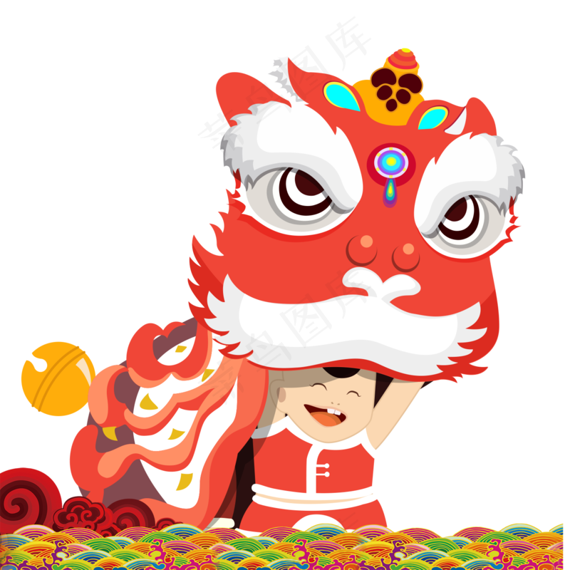 国风新年春节彩色舞狮舞龙装饰美化海报元素PNG免抠设计