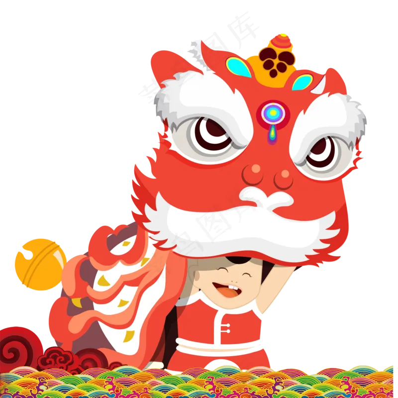 国风新年春节彩色舞狮舞龙装饰美化海报元素PNG免抠设计