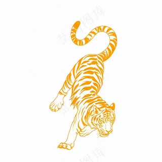 老虎金色线条动物卡通插画免抠