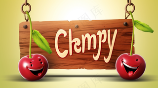 樱桃水果木牌装饰摄影图