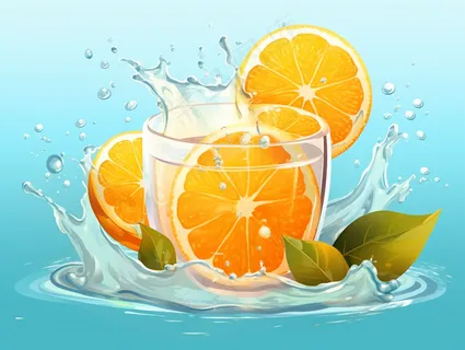 橙子水果水里水花卡通插画背景