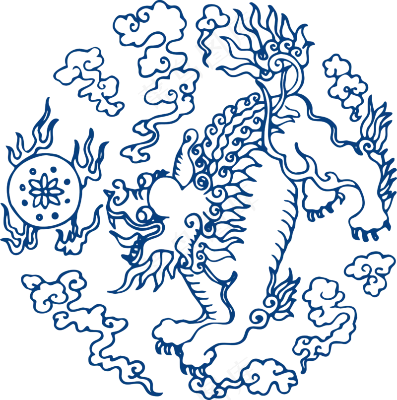 古代青花瓷图案花纹中国风图案祥云纹理传统图腾矢量AI设计PNG免扣素材