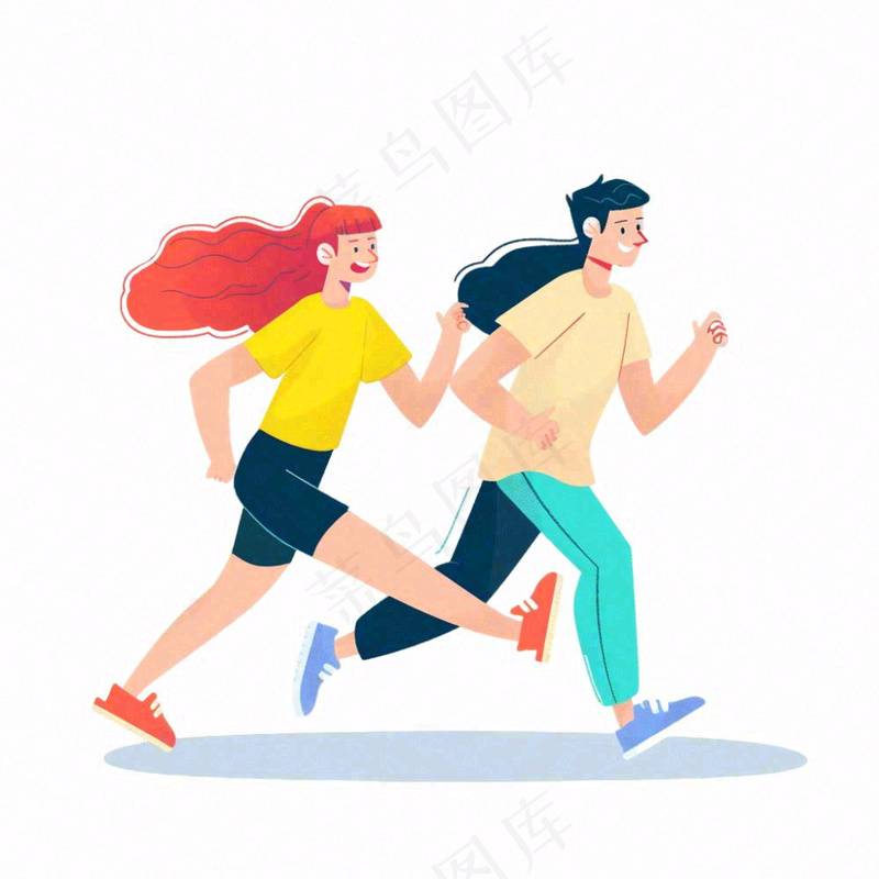 运动跑步的男女人物卡通插画免抠(1024x1024)