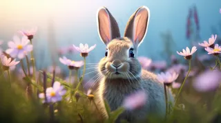 花丛里的小兔子可爱动物摄影图