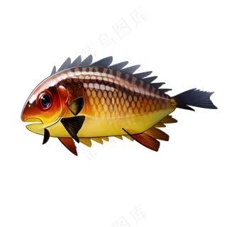 黄色卡通手绘鱼免抠素材34