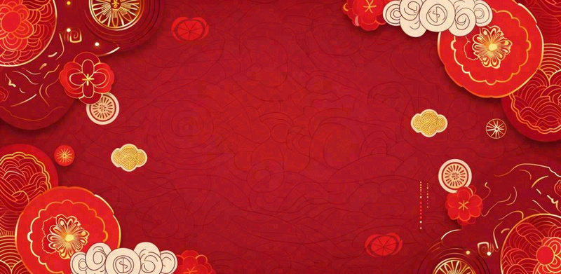 红色中国风灯笼剪纸元旦年夜饭春节新年喜庆红色背景