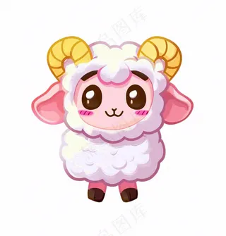 小绵羊粉色动物卡通插画免抠
