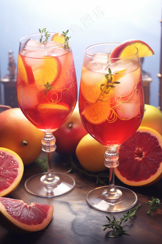 西柚气泡果酒饮料摄影图