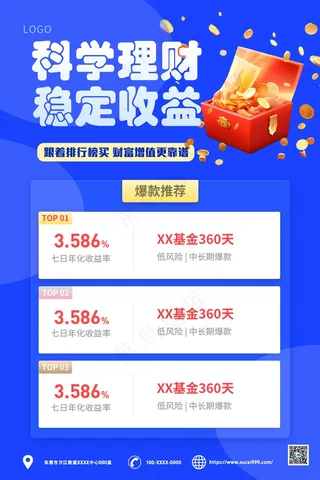 蓝色卡通理财海报
