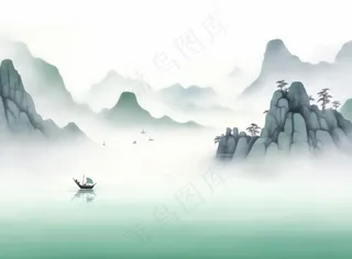 山水水墨画中国风插画背景