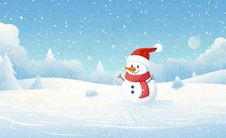 唯美卡通冬天冬季雪地雪人立冬冬至小雪大雪插画背景