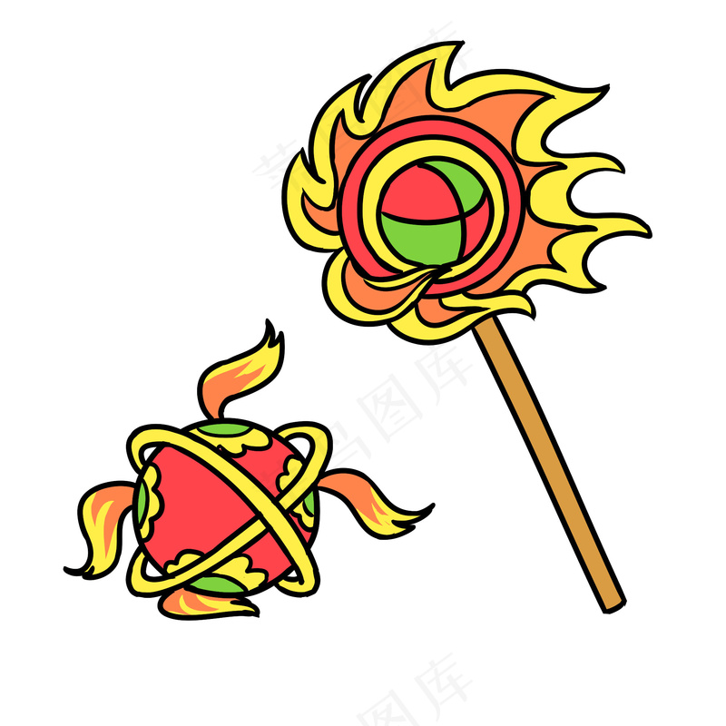 元宵节舞狮球插画元素psd模版下载