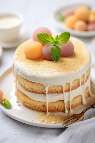 奶油豆乳蛋糕下午茶美食甜点摄影图