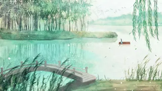 中国风山水彩色国画插画装饰画素材4