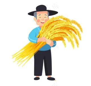 农民劳动人民抱着稻穗丰收人物插画免抠