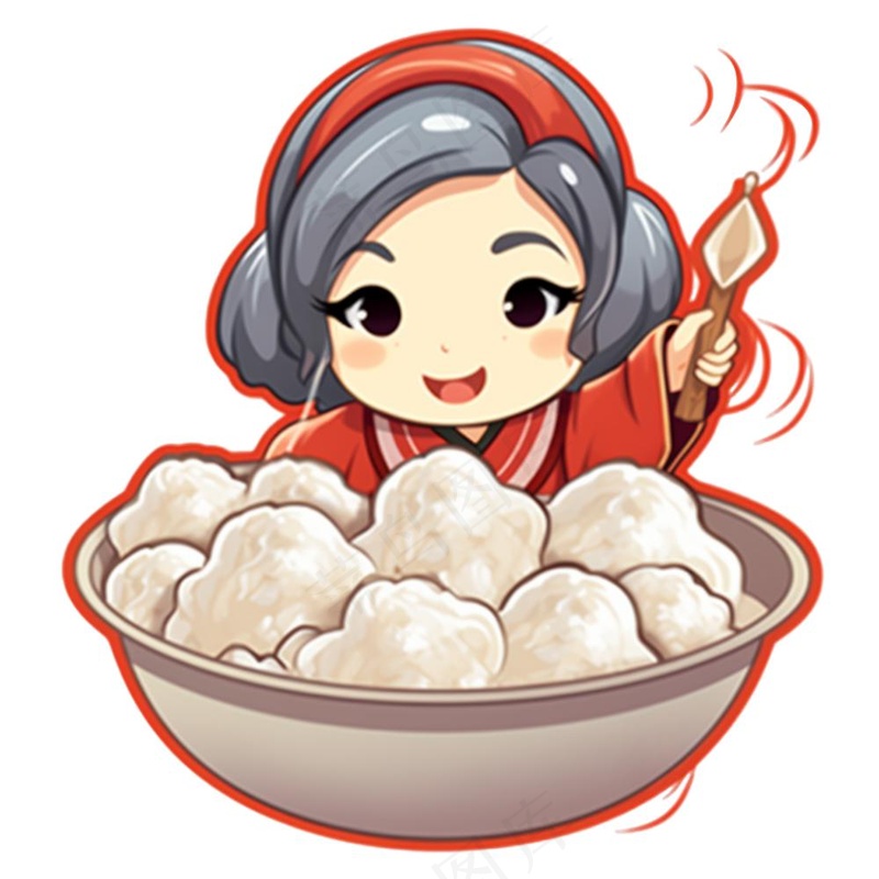 混沌饺子汤圆女孩可爱卡通插画免抠
