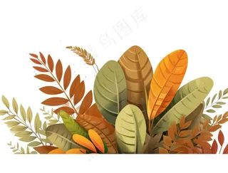 树叶落叶卡通秋天植物草丛立秋节日插画植物叶子手绘插画免抠
