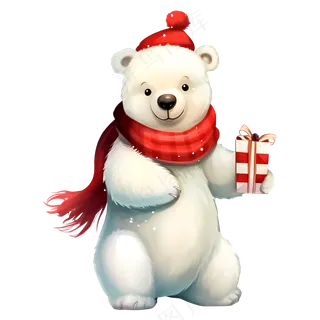 免抠系着围巾的圣诞小白熊