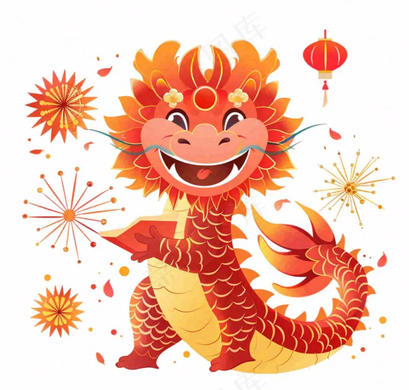 中国龙龙年红色卡通插画免抠(1072x1024)