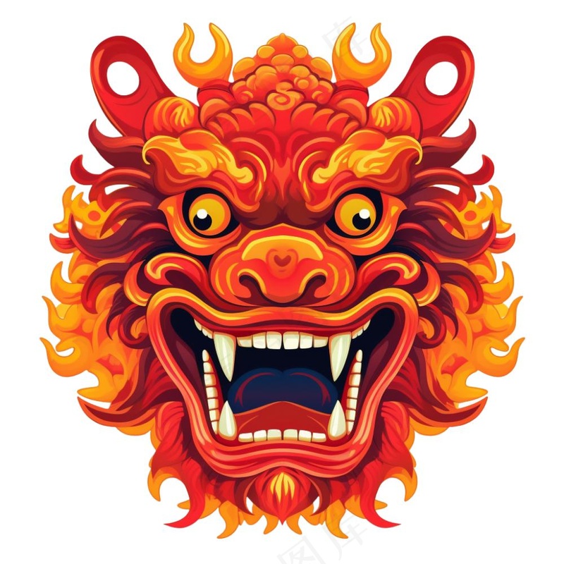 龙龙头红色新年龙年卡通插画免抠(1024x1024)
