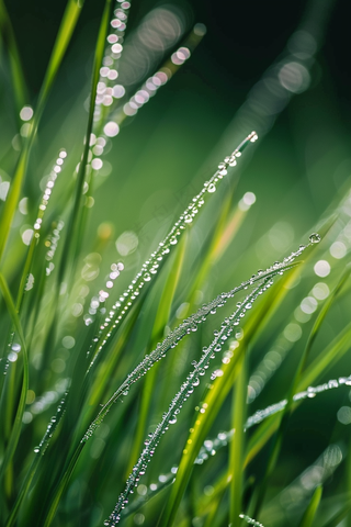 清晨绿草上的露珠春天摄影图