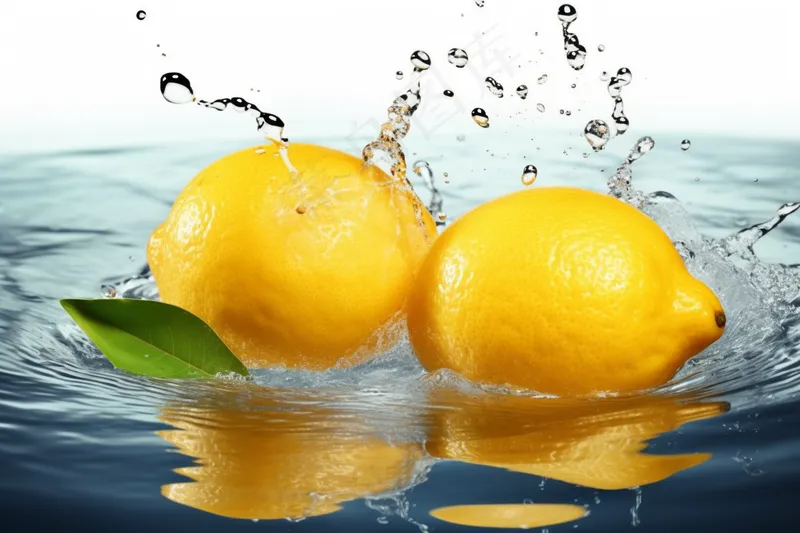 柠檬掉落水中溅起水花摄影图(4032x2688)