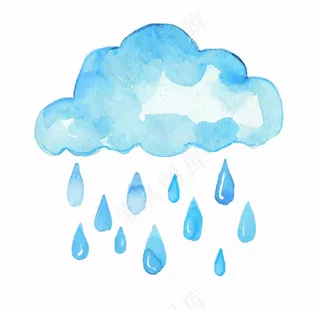 乌云下雨天气水彩卡通插画免抠