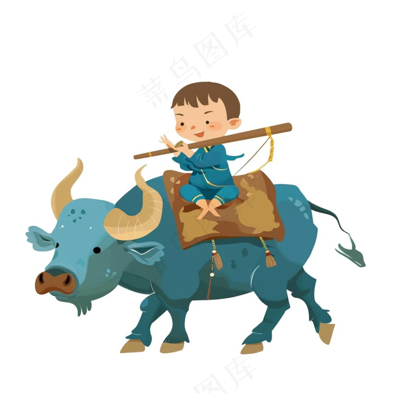 牧童人清明春分插画免抠(1024x1024)