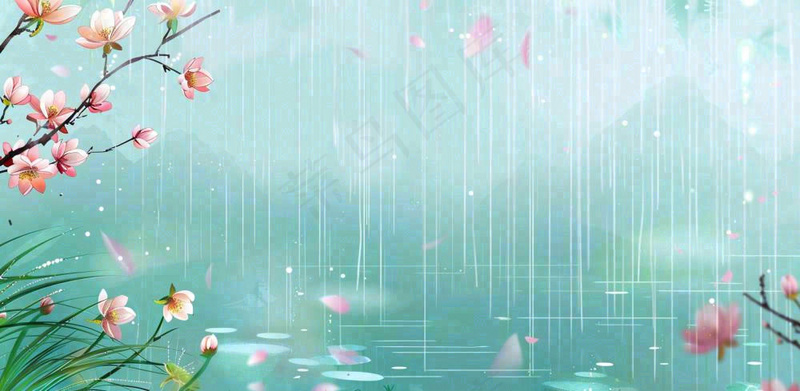 春天梅雨时节春暖花开燕子雨水谷雨惊蛰插画背景(1568x768)