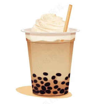珍珠奶茶奶油焦糖饮料卡通插画免抠