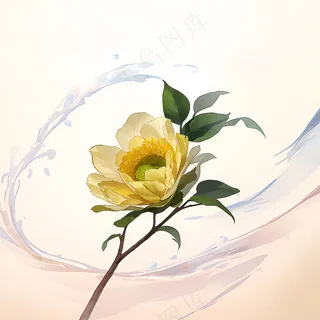 白色黄色手绘新中式风格花植物117 白色黄色手绘新中式风格花植物117