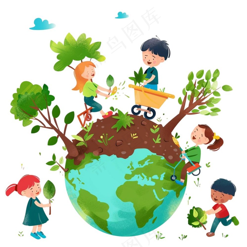 世界地球保护环境绿色卡通插画免抠