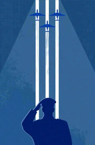 建军蓝色纹理简约军人剪影飞机插画背景