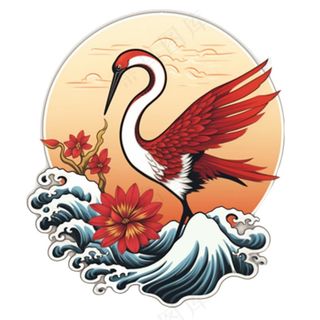 国潮仙鹤国风圆形插画免抠