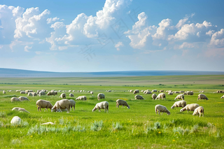 春天草原牛羊内蒙摄影图