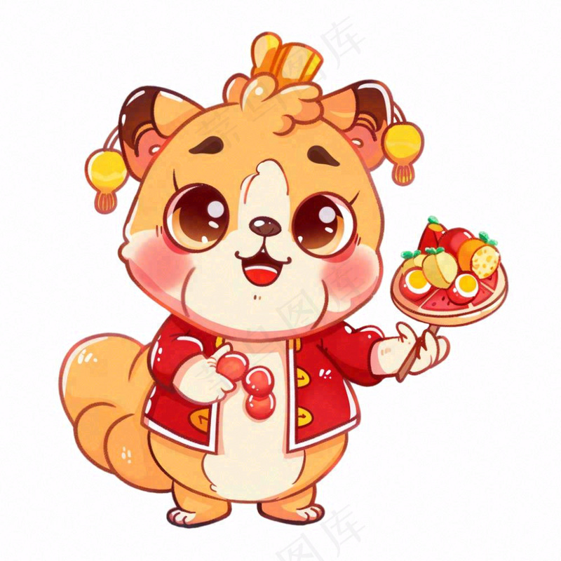 新年吉祥物卡通动物喜庆插画免抠(1024x1024)