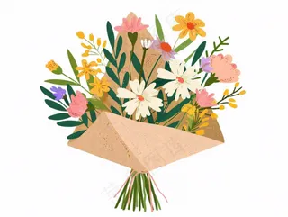 鲜花花朵花束礼物卡通插画免抠