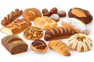 烘焙面包面点早餐美食白色背景摄影图
